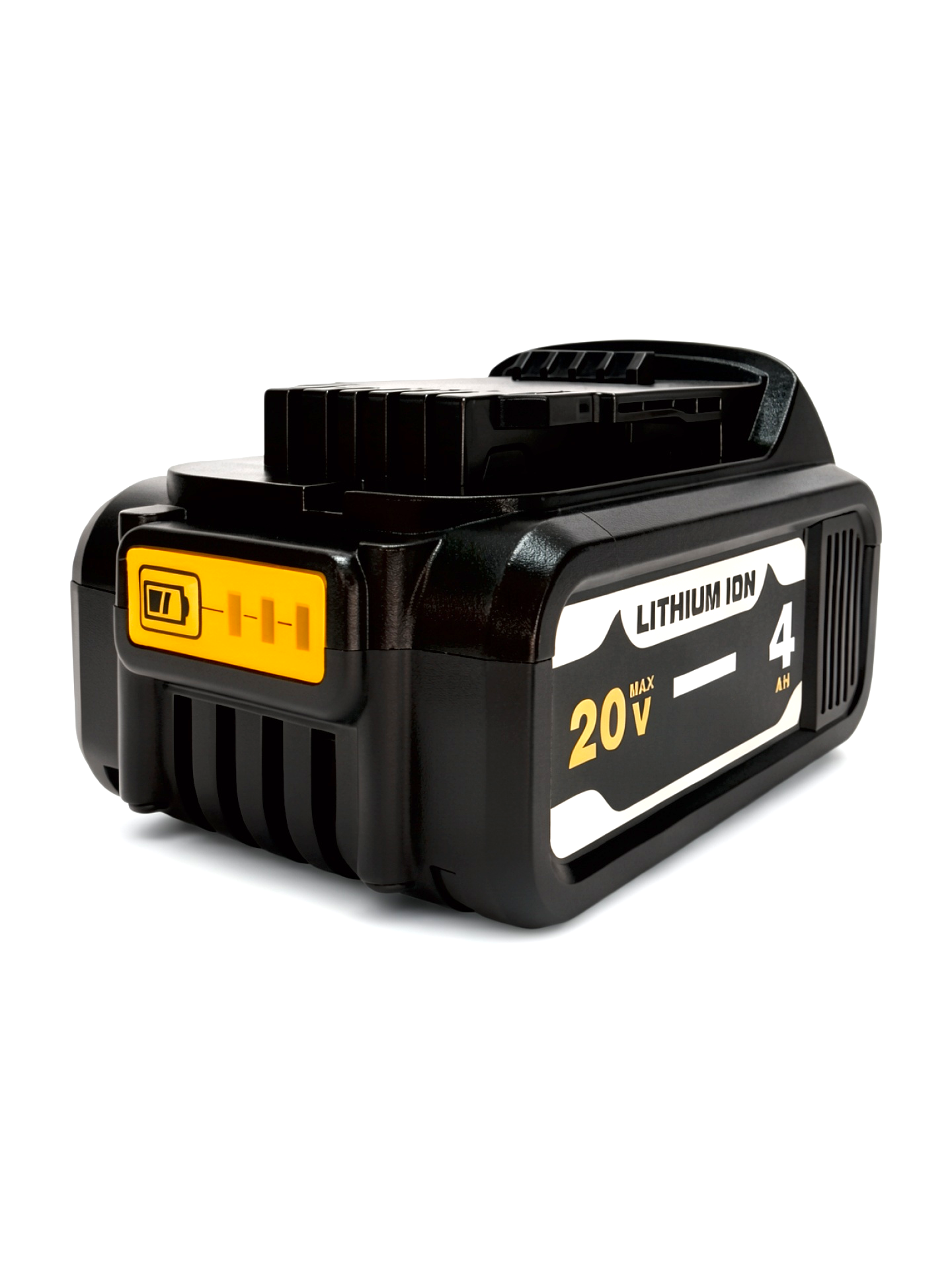 PERSISTINVISITING 20V 4.0Ah replacement battery three quarter view compatible with DEWALT 20V MAX cordless tools